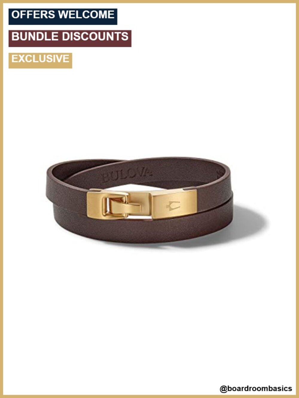Double Wrap Smooth Leather Bracelet Brushed Gold Stainless Steel Hook